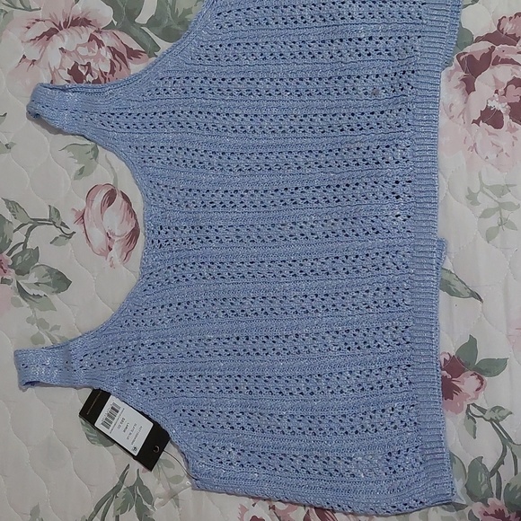 Frye baby blue knitted button up pointell top - Picture 10 of 10